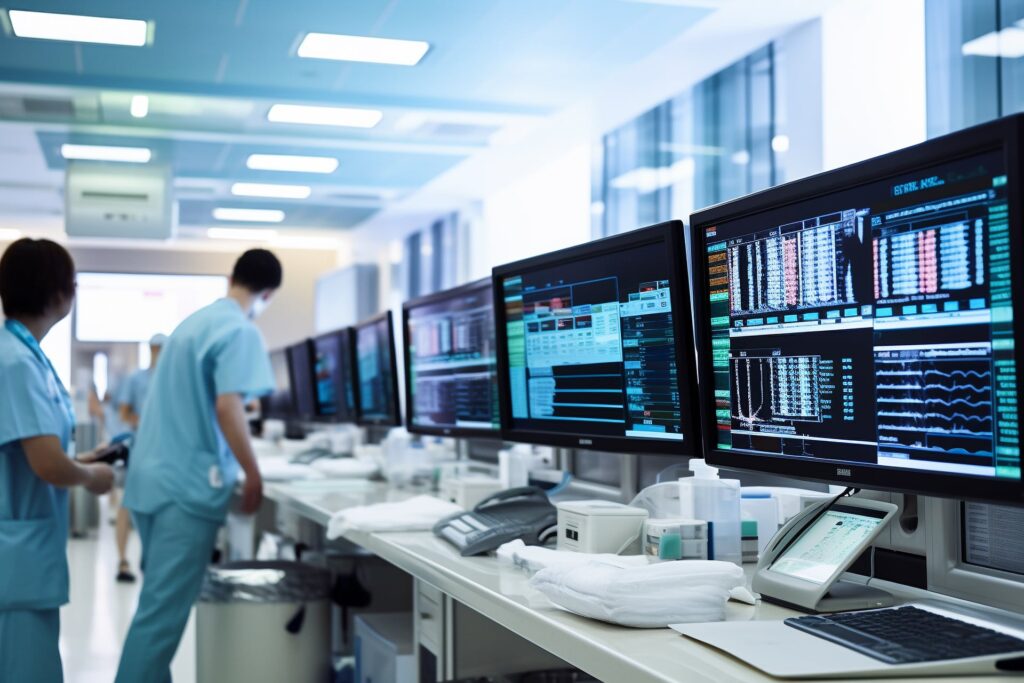 Computers and monitors in a medical environment