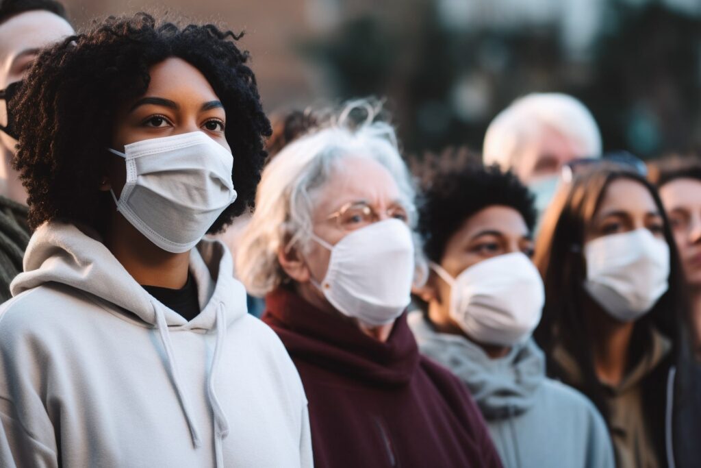 A diverse group of people wearing masks to protect themselves against COVID